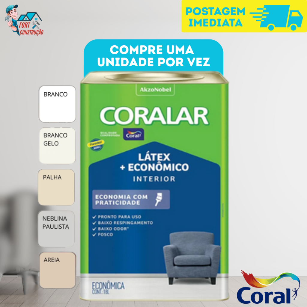 Tinta Látex Econômica Coralar Paredex Secagem Rápida 18 Litros Coral - cores | Parede, quarto, sala