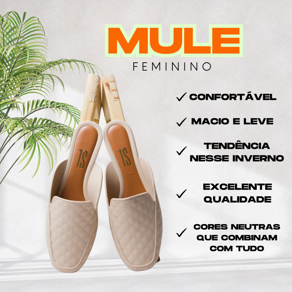 Mule Feminino Confortável e Estiloso – Leve, Macio, Casual e Perfeito para o Dia a Dia