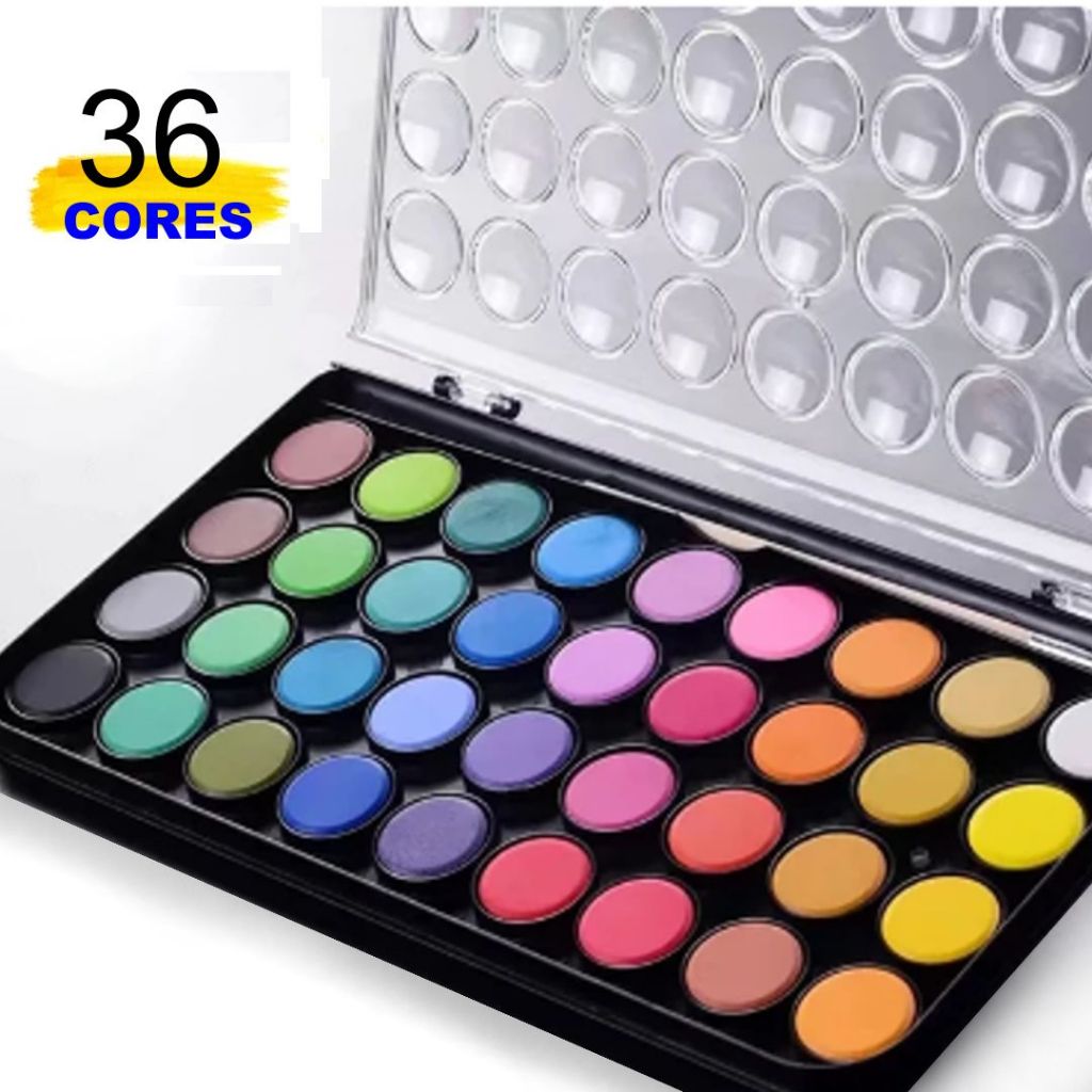 Tinta Aquarela em Pastilhas 36 Cores Alta Pigmentação Solúvel em Água ...