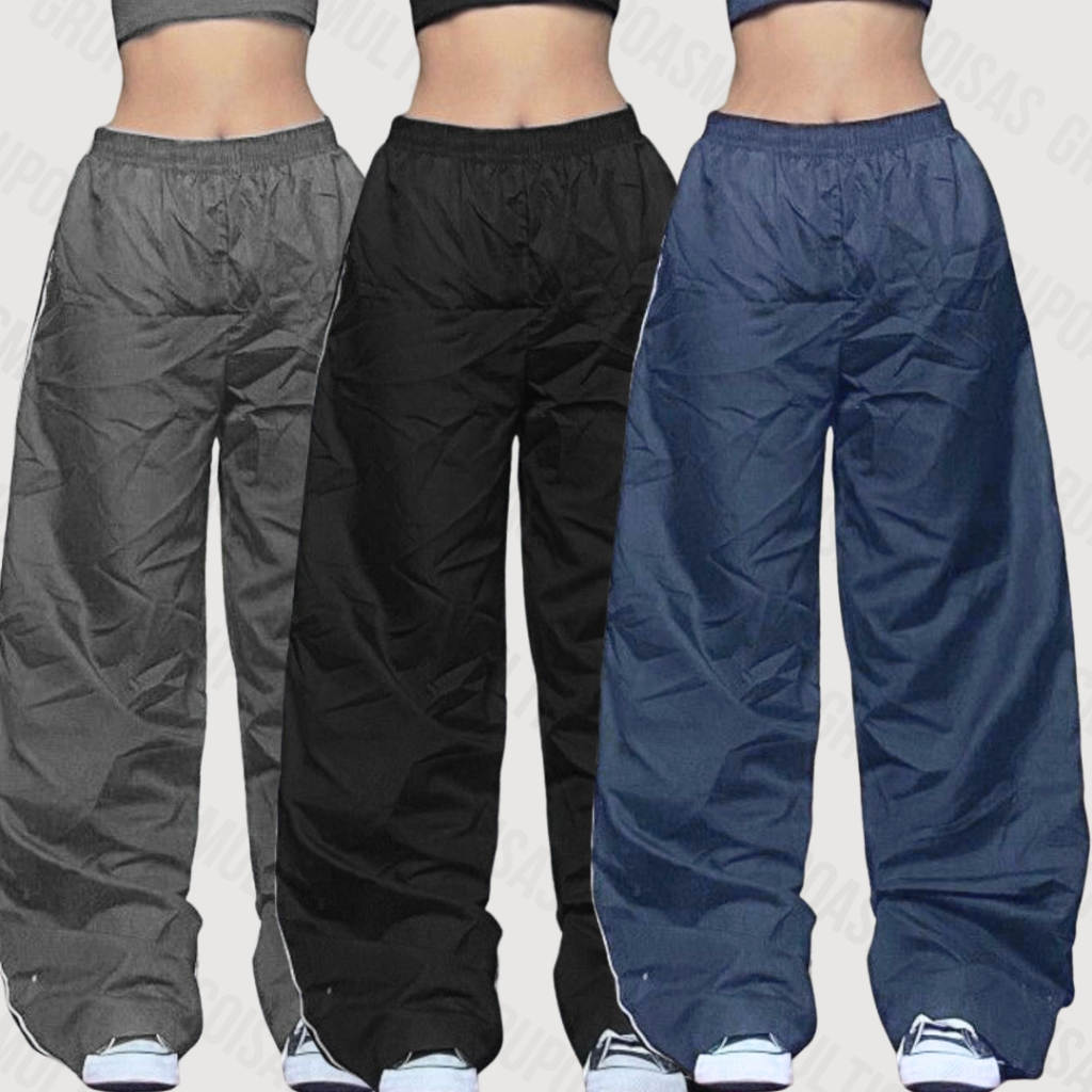 Calça Feminina Tactel Tecido Frio Folgada Skate y2k Estilo Kit Com 3 ...