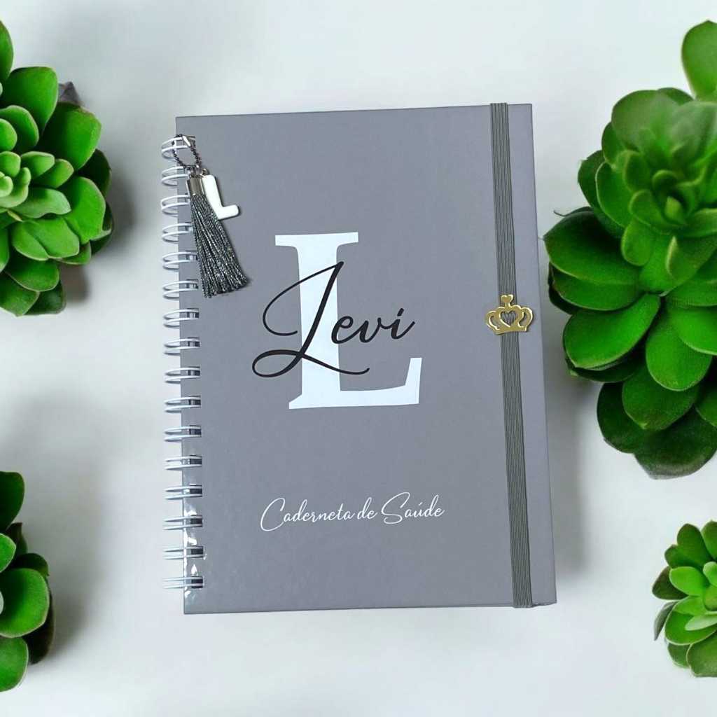 Caderneta de Vacinação Personalizada com nome Minimalista Cinza com letra Branca