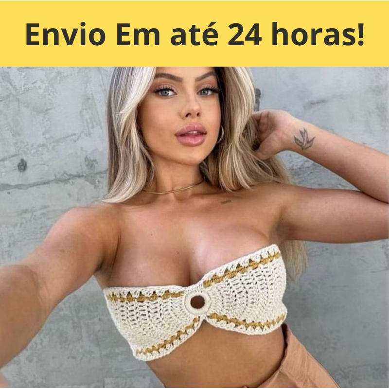 Top Feminino em Crochê Artesanal, Modelo Top Faixa.