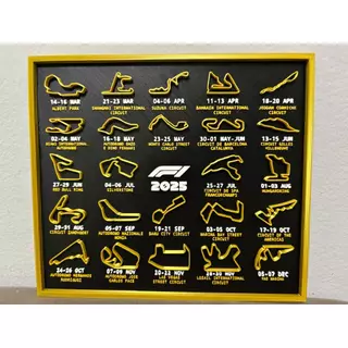 Quadro Circuitos F1 2025 – Decoração Criativa para Fãs de Fórmula 1 | 24 Pistas Oficiais da Temporada