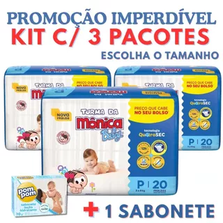 Fralda Descartável + Sabonete | Kit Fraldas RN, P, M, G ou XG em Oferta na Shopee