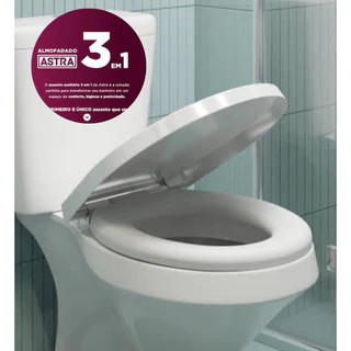 Tampa de Privada Assento Bacia Sanitario Oval 3 em 1 Almofadado de Fechamento Suave e de Facil Remoção Astra Soft Close
