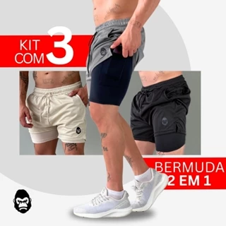 Kit 3 Shorts masculino 2 em 1 KONG