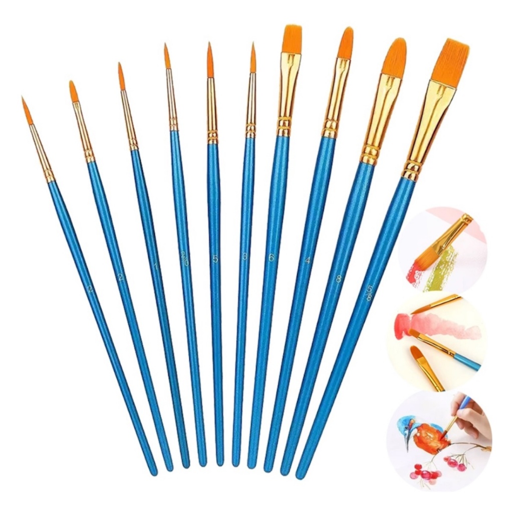 Kit 10 Pinceis Pintura Em Tela Tinta Acrílica Óleo E Aquarela | Shopee ...