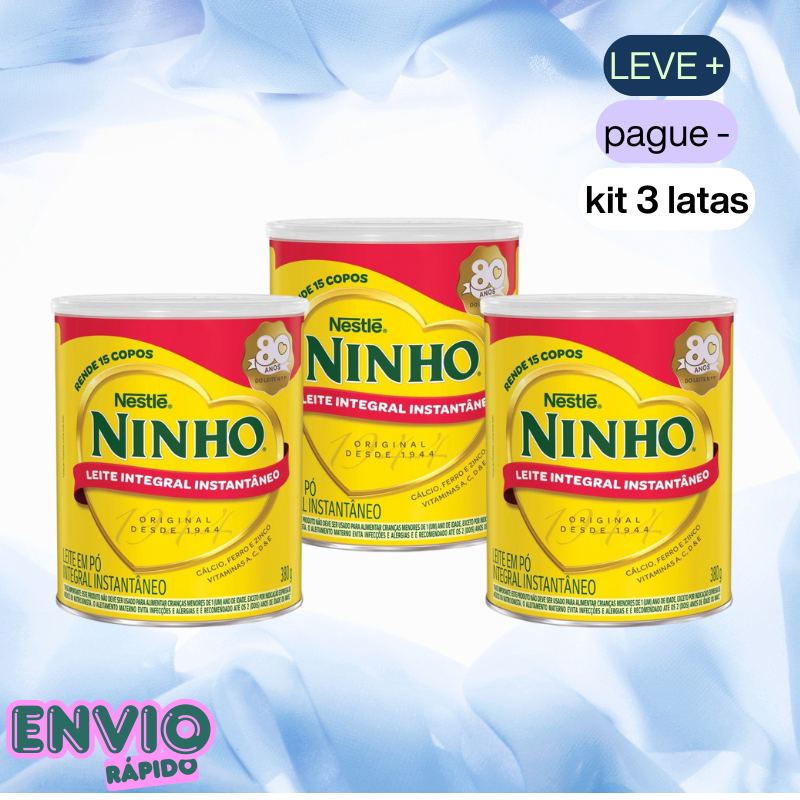 Leite em Pó Ninho Integral Instantâneo Lata 380g - kit 3 latas | Shopee ...