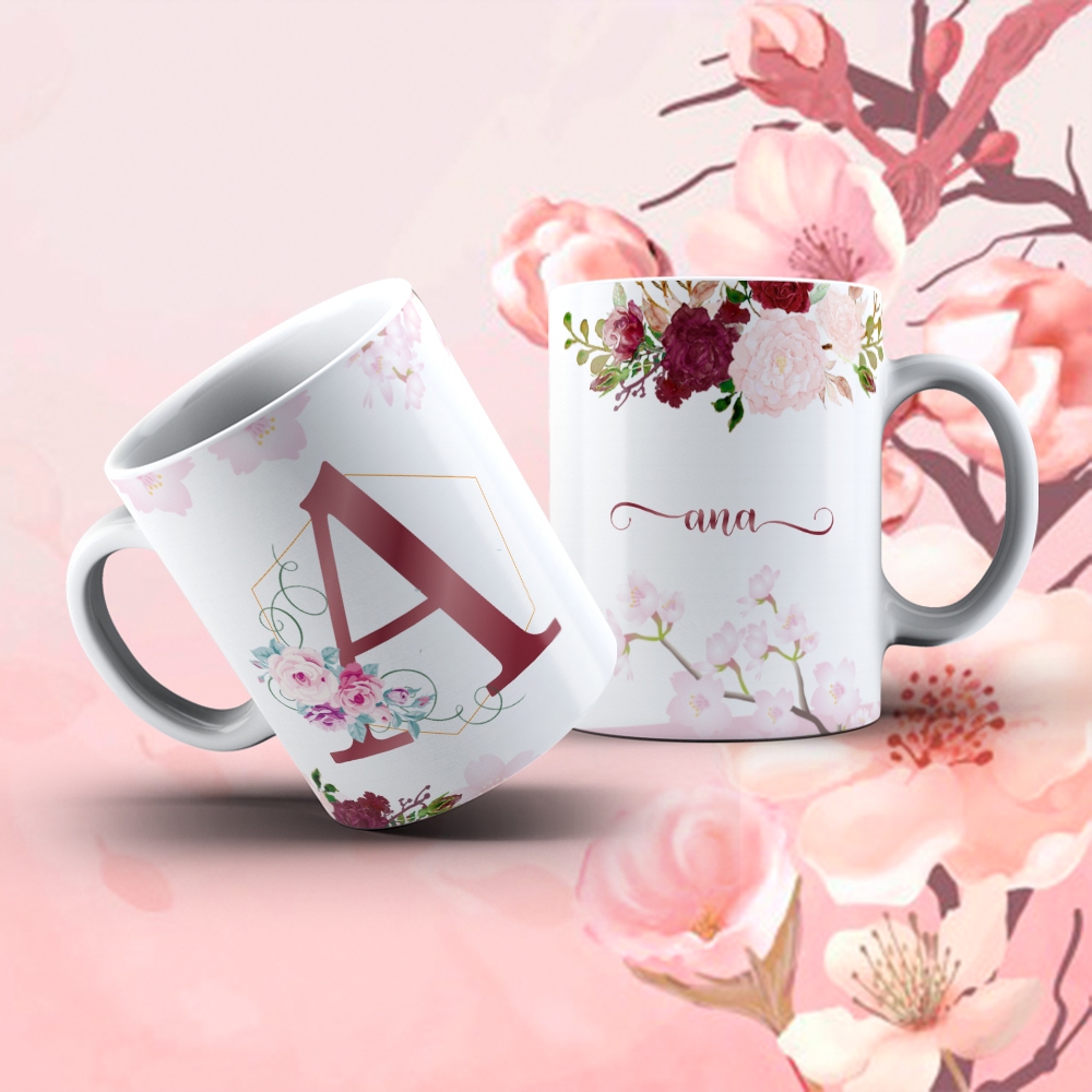 Canecas de porcelana personalizadas com a letra inicial e nome ...