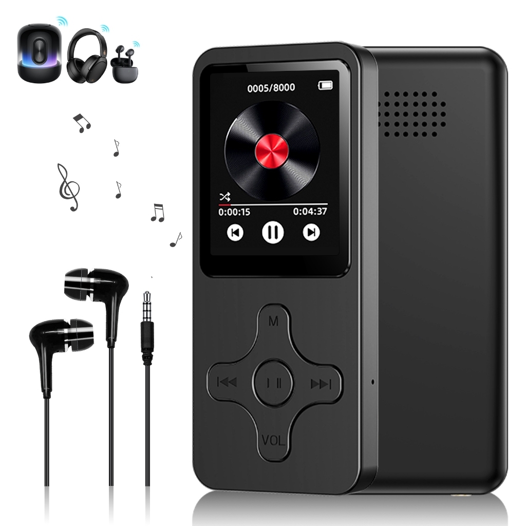 Mini MP3 Player Bluetooth 5.0, 1.8" Screen, 32/64/128GB, FM Radio, E-Book, Voice Recorder, Sport Walkman