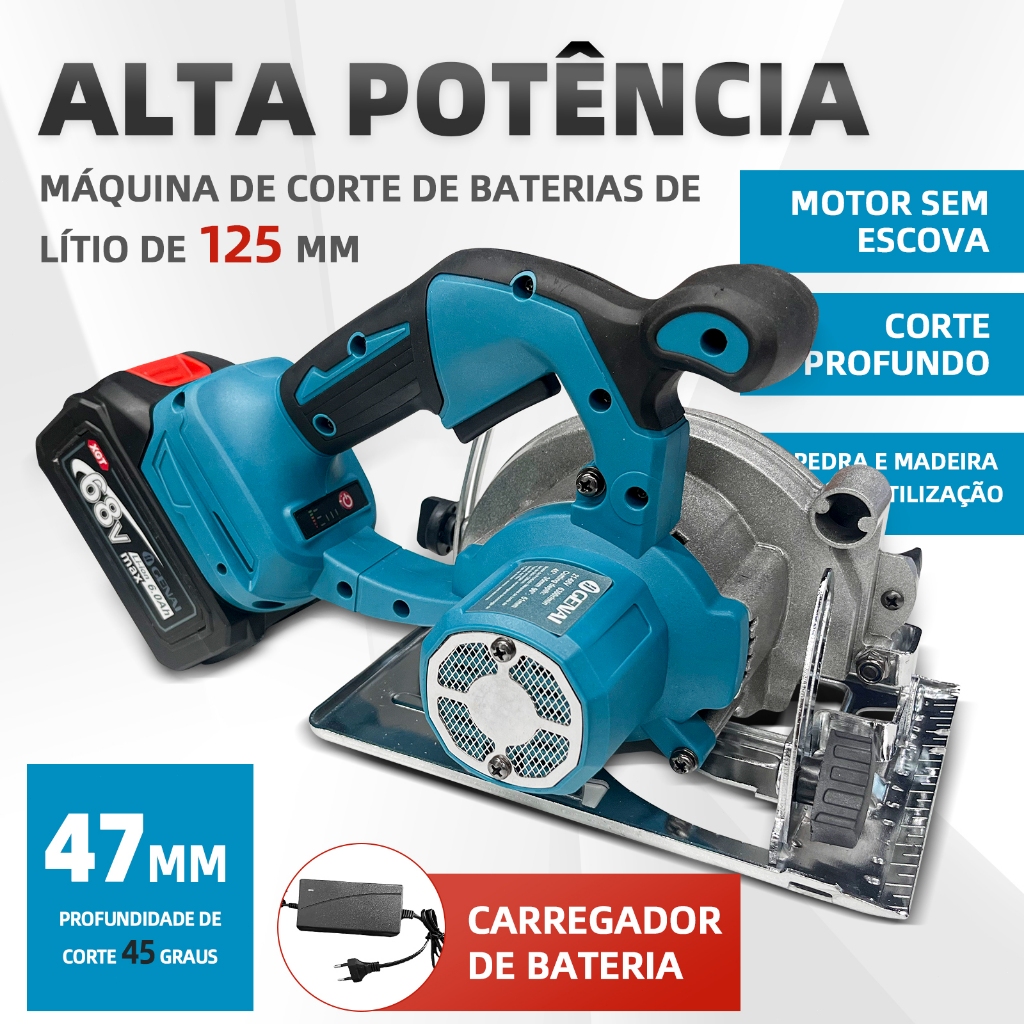 Serra Circular Sem Fio Recarregável E Portátil 2 Bateria 68v