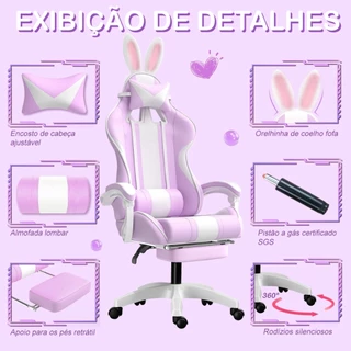 Cadeira Gamer Roxa com Almofadas Cervical/Lombar - Conforto Ergonômico, Reclinável 120°, Braço 1D, Suporta 150kg, Tecido