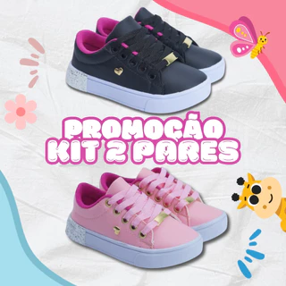 Kit 2 Tênis Infantil Feminino Leve e Moderno Escolar Macio 25 ao 36 Envio Imediato