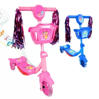 Patinete Infantil 3 Rodas com Led Som e Cesta Menino Menina