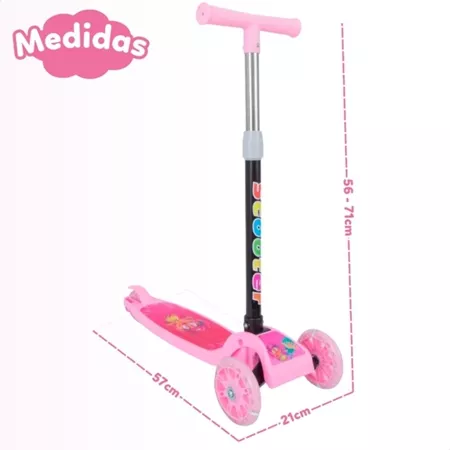 Patinete infantil 3 rodas com led ajustável scooter dobrável