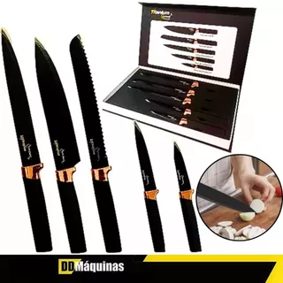 Kit Facas Premium Gourmet Inox 5 Peças - Titanium em Oferta na Shopee