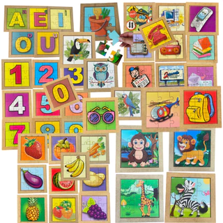 Kit 10 Quebra Cabeça Infantil Mdf 9 Peças c/ Moldura Jogo Pedagógico Lúdico Educativo