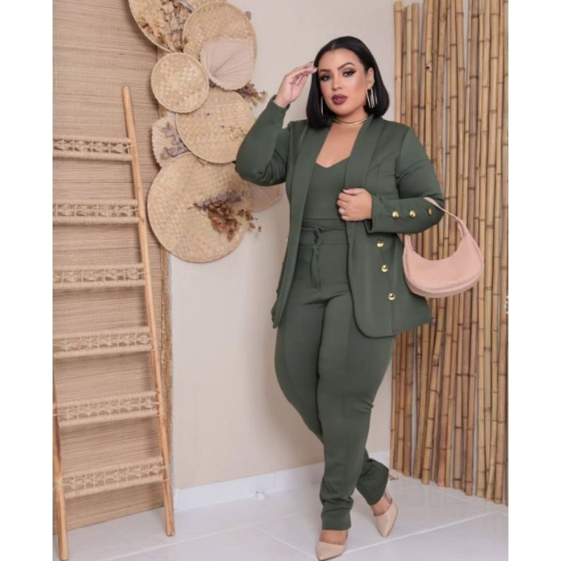 Conjunto Blazer + Cropped + Calça Plus size | Shopee Brasil
