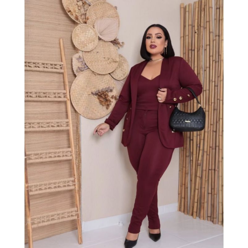 Conjunto Blazer + Cropped + Calça Plus size | Shopee Brasil