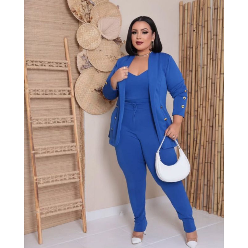 Conjunto Blazer + Cropped + Calça Plus size | Shopee Brasil