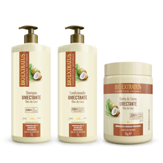 Kit Shampoo, Condicionador e Banho de Creme Umectante Coco - 1L Bio Extratus Óleo de Coco