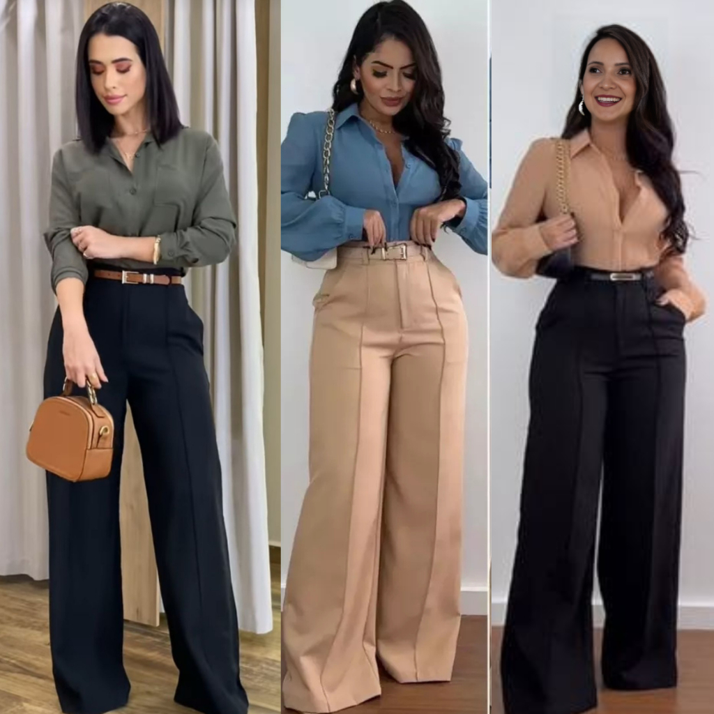 Conjunto Social Feminino de Alfaiataria Tecido Premium Calça Pantalona ...