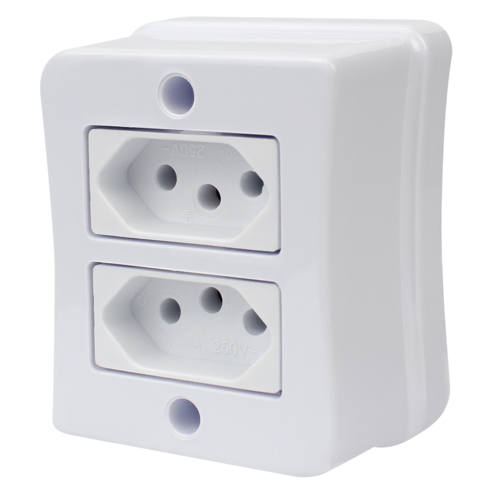 Kit 5 Tomada Dupla 2p+t 20A Sobrepor Externo Com Placa Espelho