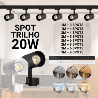 Kit Trilho Spot Led Eletrificado Preto Branco 20w Luz Branco Frio, Neutro ou Quente Interno Bivolt