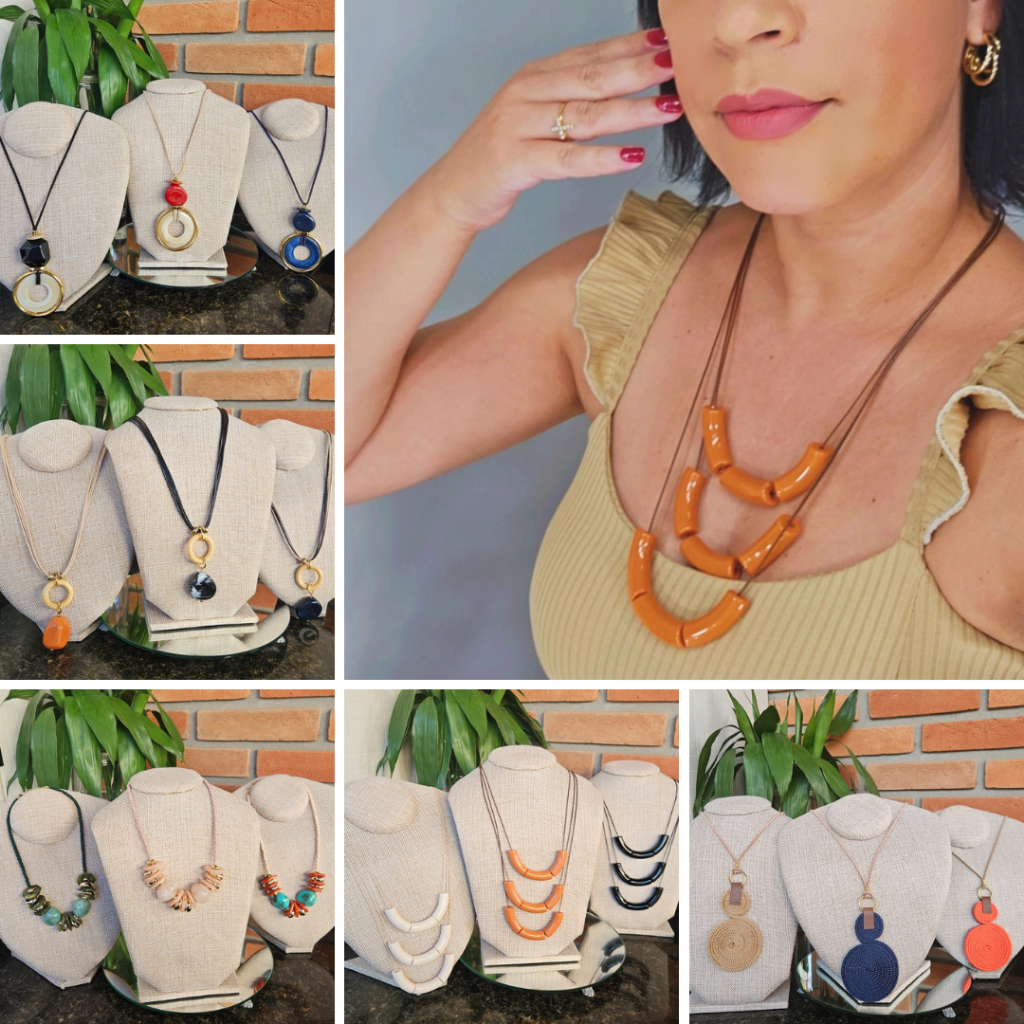 Kit com 20 colares femininos da moda atacado revenda cores e modelos ...