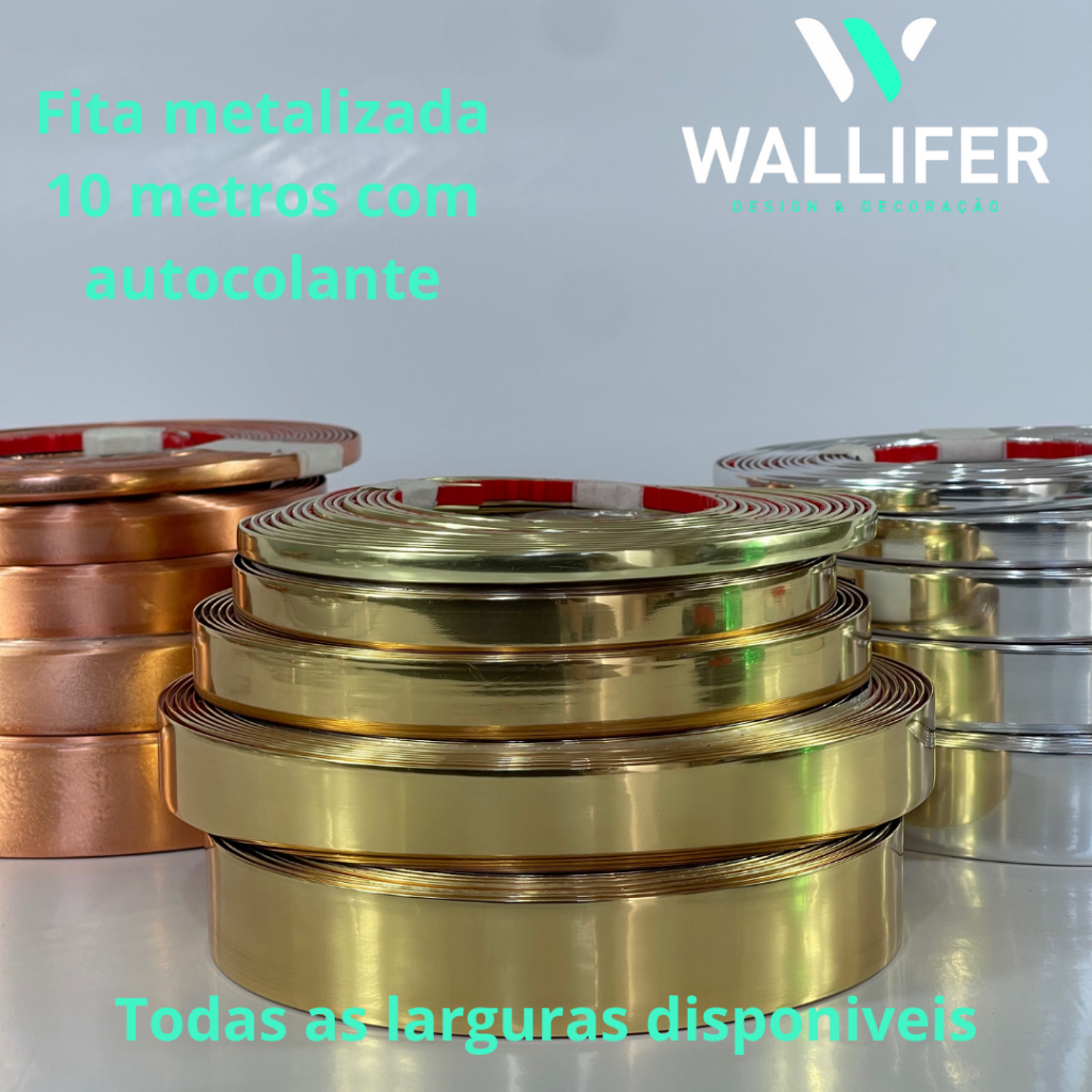 Fita metalizada de pvc para decoração 10 metros com autocolante