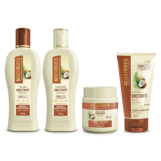 Kit Umectante Shampoo, Condicionador, Banho de Creme 250mL e Finalizador 150g Bio Extratus Coco