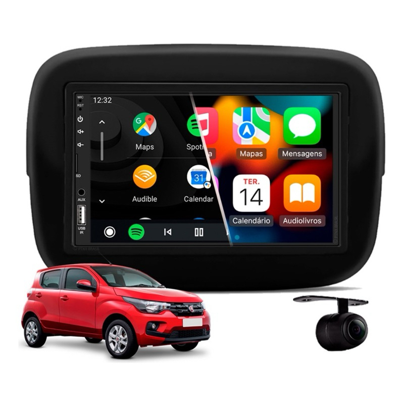 Central Multimídia Android Auto Carplay GPS Para Fiat Mobi + Câmera Ré ...