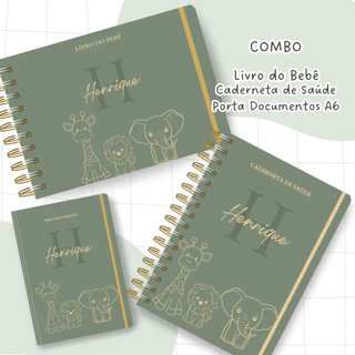 Kit Caderneta de saúde e vacinas + Livro do bebê + Porta Documentos A6 Premium personalizado com nome Vários Temas