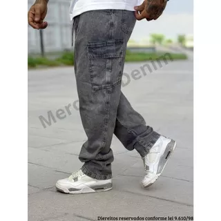 Calça Cargo Grafite Bolso Lateral Street Urbano Estilo Rua Estonada Cinza Premium
