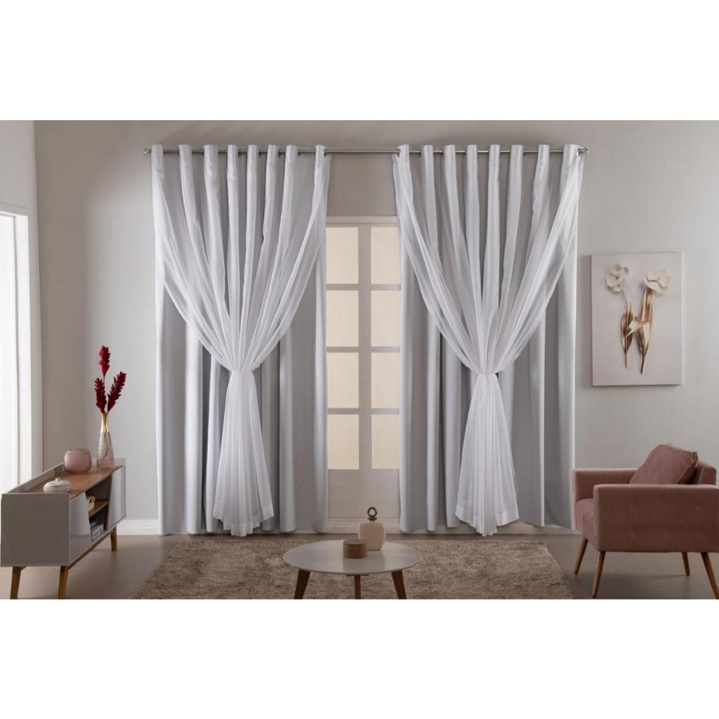 Cortina Para Sala E Quarto 6,00x2,50 Blackout E Voil Corta Luz 100%