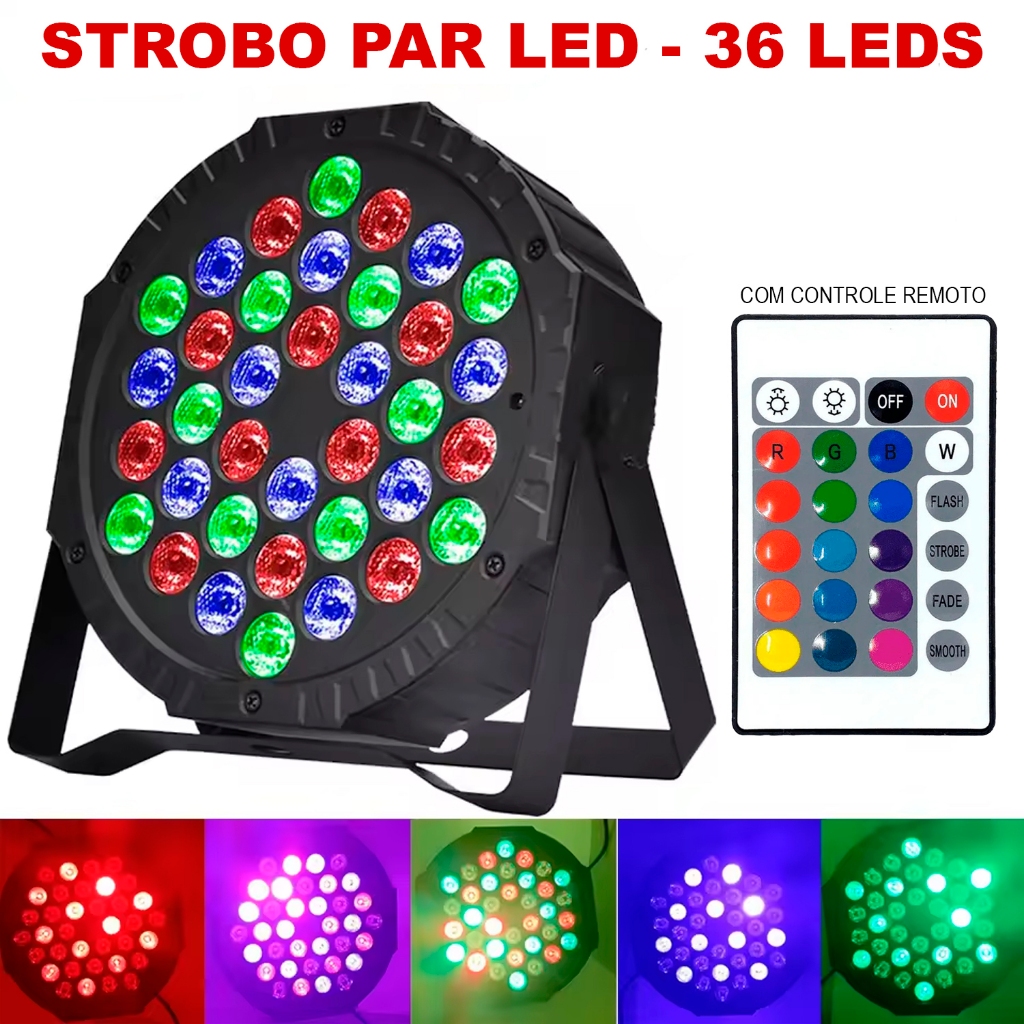 Canhão Refletor 36 Leds Jogo de Luz Par RGB Strobo Iluminação Igreja ...