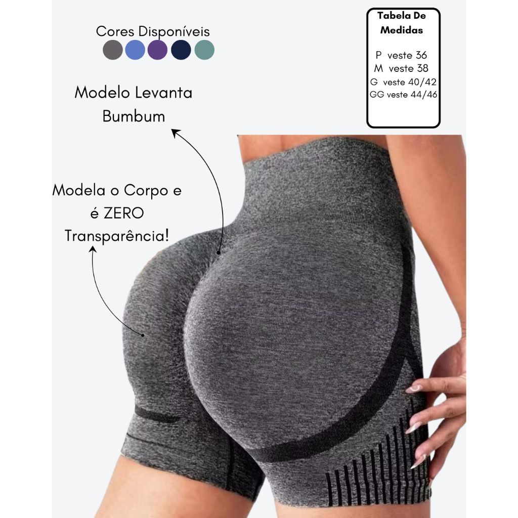 KIT 3 SHORTS ACADEMIA EMPINA LEVANTA BUMBUM SEM COSTURA | Shopee Brasil