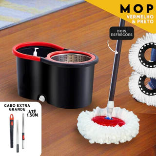 Mop C/ cabo de 140 cm + 2 Refis - Rodinhas e Cesto Em Inox - Balde Centrífuga - BC