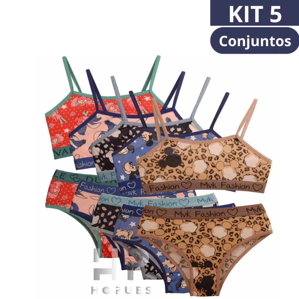 Kit 5 Conjunto Calcinha Sutiã Infantil Criança Adolescente | Shopee Brasil