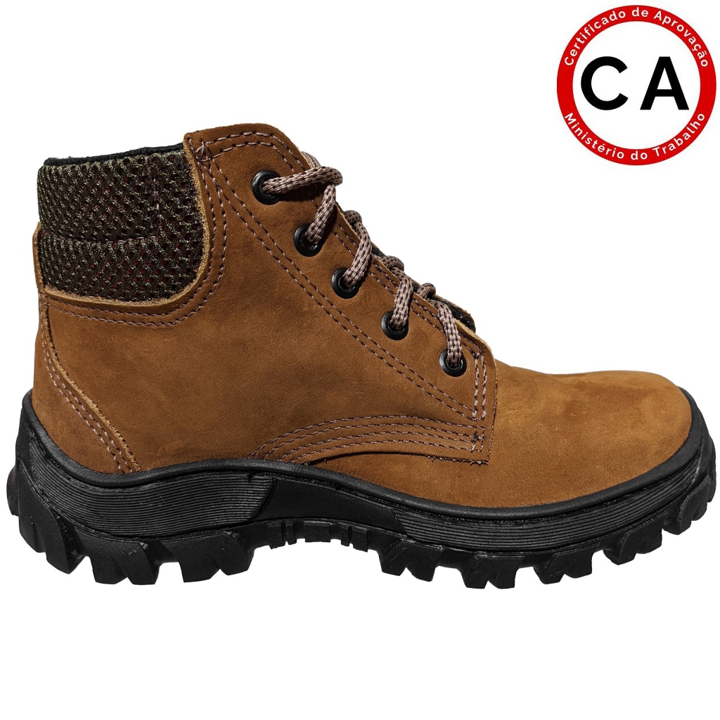Bota Trabalho Masculina Couro Liso E Nobuck Botina Cano Curto Cadarço