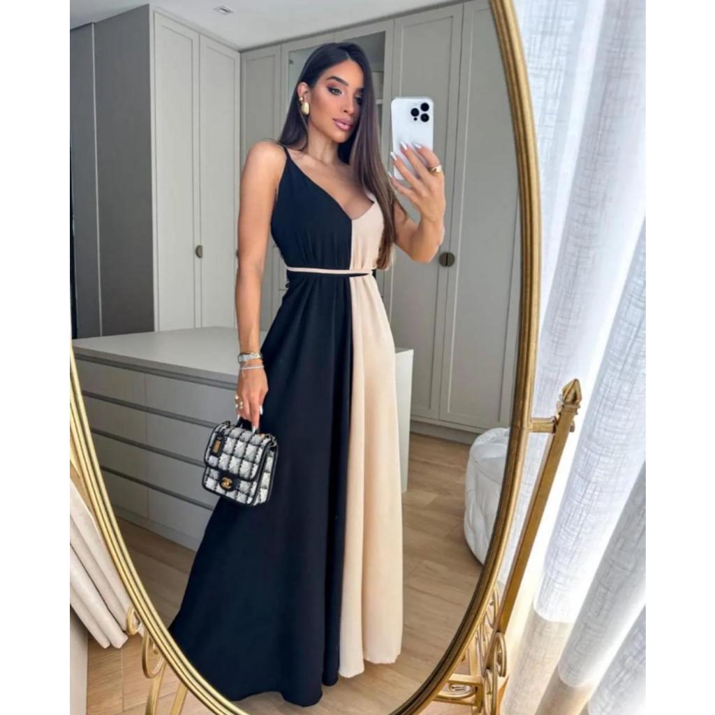 Vestido Bicolor Forrado Casual Promoção | Shopee Brasil