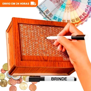 Cofre Desafio 10Mil Woodbox Cofrinho Caixa De Dinheiro Poupança - MDF Premium em Oferta na Shopee
