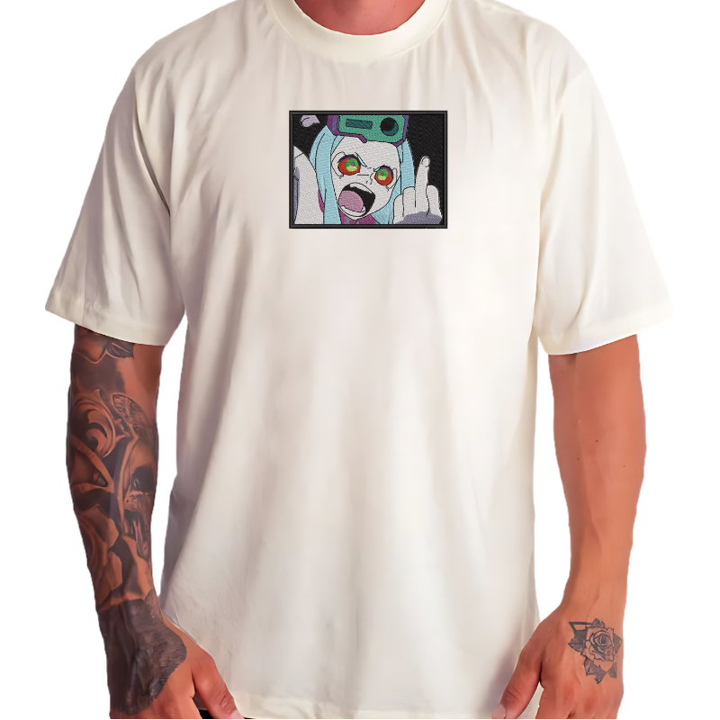 Camiseta Cyberpunk Edgerunners Rebecca Oversized Algodão Bordada