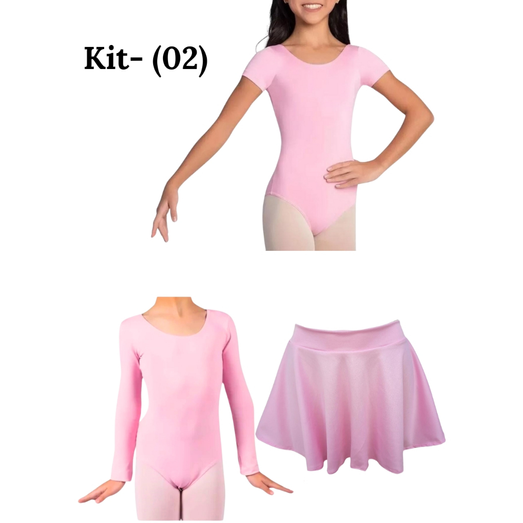 Kit 02/ Collant manga curta, Collant manga longa, Saia gode Infantil ...