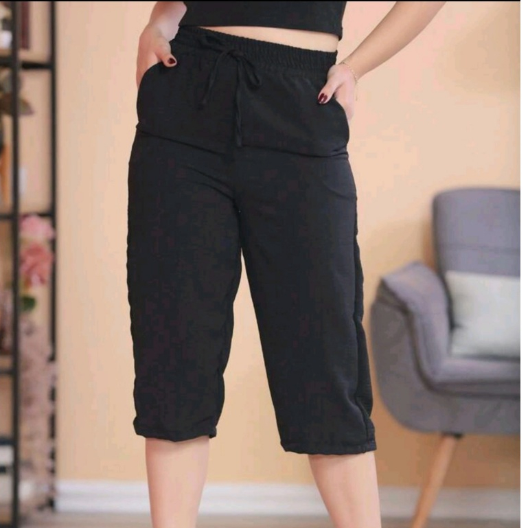 Calça pantacurt Feminina，Com Bolso Cintura Alta e elástica ，(m ao GG) Tecidos Duna
