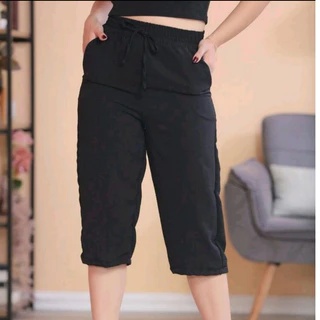 Calça pantacurt Feminina，Com Bolso Cintura Alta e elástica ，(m ao GG) Tecidos Duna