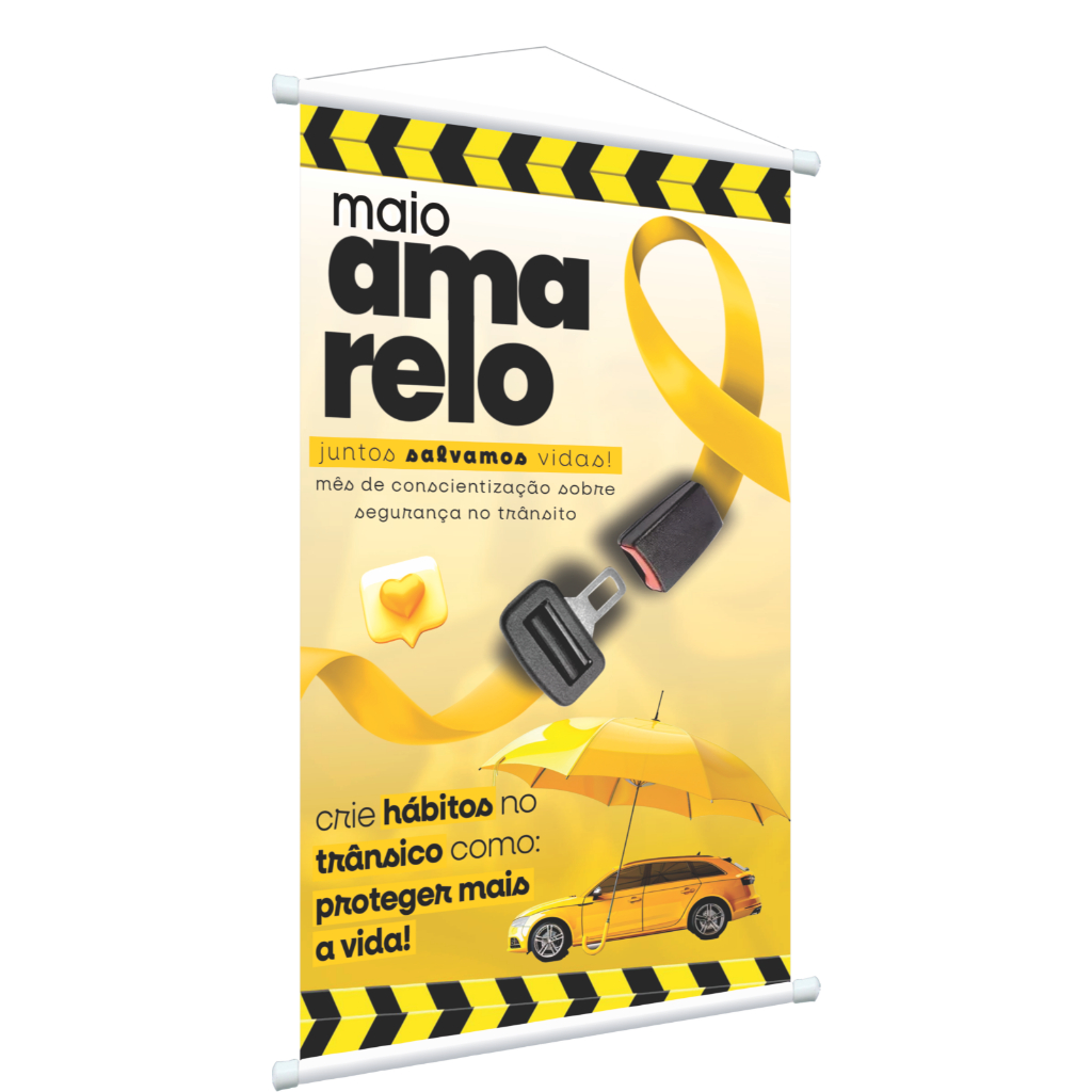 Banner Maio amarelo - segurança do trabalho conscientização 1m x 63cm ...