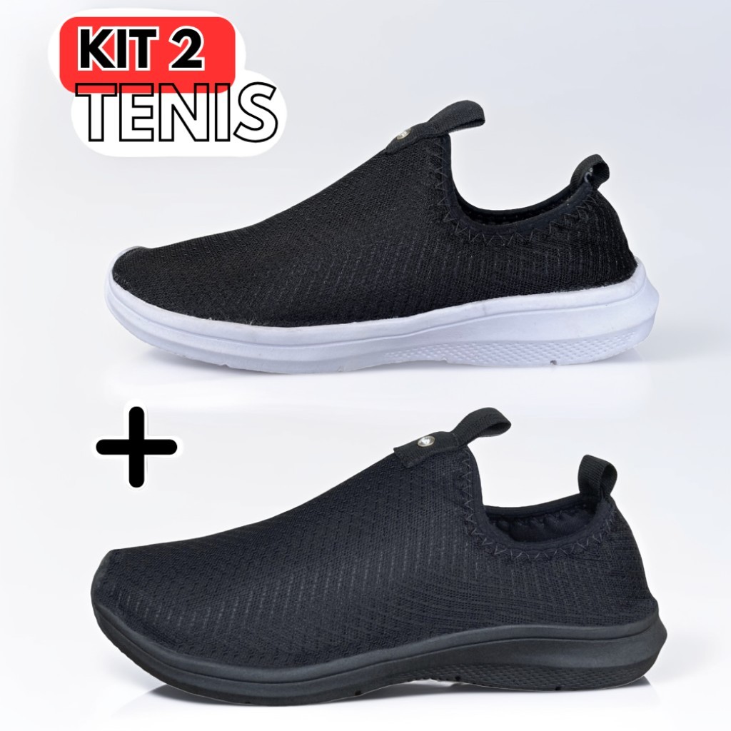 Kit 2 Tênis Feminino Casual Academia - Tenis Meia Preto Pedrinha Sem ...