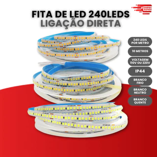Fita Direta Na Energia Led 240leds/m Rolo 10m 110v/220v Não Usa Fonte