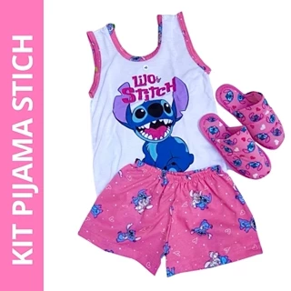 kit 1 short doll regata infantil + 1 pantufa verao personagens blogueira stich de dormir pijama feminino infantil festa em Oferta na Shopee